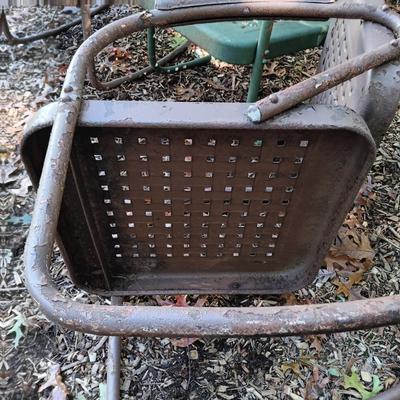 LOT 235: Set of (3) Vintage Metal Rocking Chairs, (2) Metal Lawn Chairs & (2) Metal and Glass Side Tables