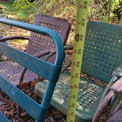 LOT 235: Set of (3) Vintage Metal Rocking Chairs, (2) Metal Lawn Chairs & (2) Metal and Glass Side Tables