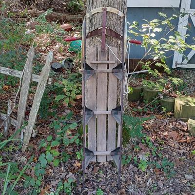 LOT 237: Vintage Wood and Metal Sled