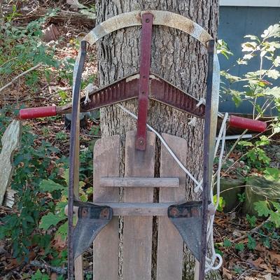 LOT 237: Vintage Wood and Metal Sled