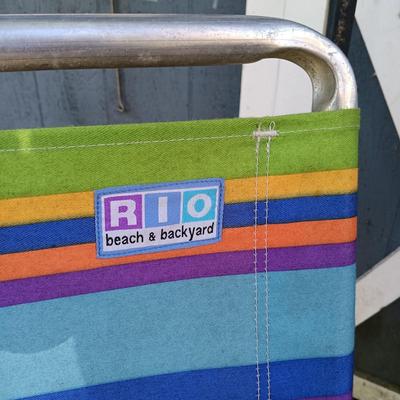 LOT 238: Set of (7) Tiki Torches, 7.5ft Steel Umbrella & Beach Chairs