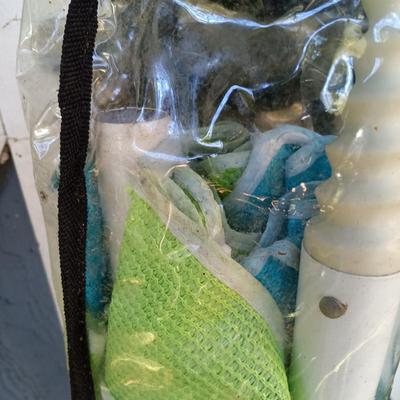 LOT 238: Set of (7) Tiki Torches, 7.5ft Steel Umbrella & Beach Chairs