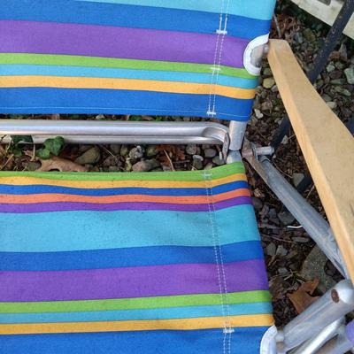 LOT 238: Set of (7) Tiki Torches, 7.5ft Steel Umbrella & Beach Chairs