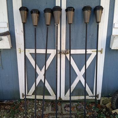 LOT 238: Set of (7) Tiki Torches, 7.5ft Steel Umbrella & Beach Chairs