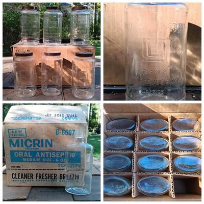 LOT 239: Leone Industries Commemorative Glass Jars & Micrin Oral Antiseptic Glass
