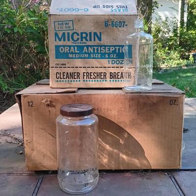 LOT 239: Leone Industries Commemorative Glass Jars & Micrin Oral Antiseptic Glass