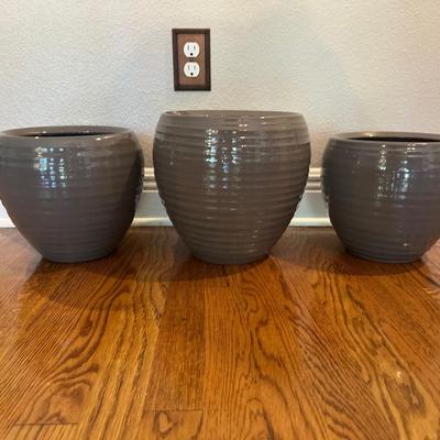 Set of Three Glazed Ceramic Planters