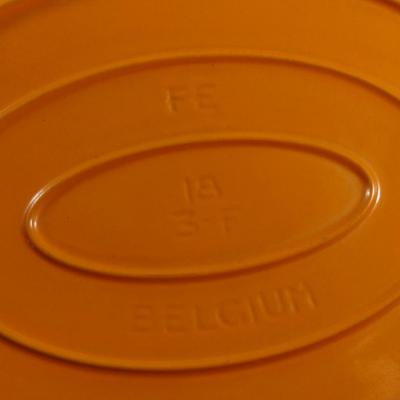 Sale Photo Thumbnail #539: Vintage Descoware Belgian Enameled Cast Iron Dutch Oven with Lid.  Item has some chipping of finish.