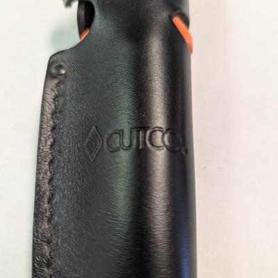 CUTCO Model 5718 Orange Drop Point Knife w/ Double-D Serrated Edge Blade w/ Leather Sheath