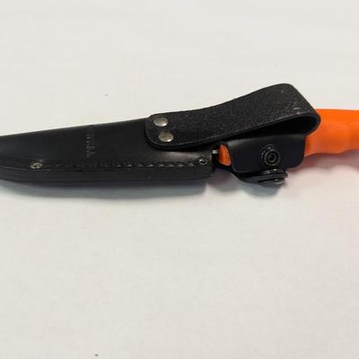 CUTCO Model 5717 Orange Straight Edge Gut Hook Hunting Knife w/ Leather Sheath