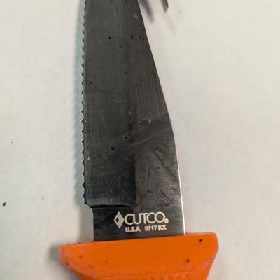 CUTCO Model 5717 Orange Straight Edge Gut Hook Hunting Knife w/ Leather Sheath