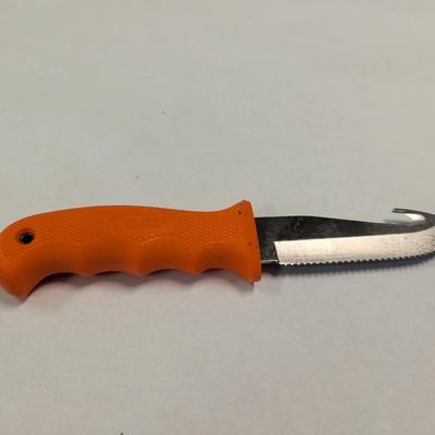 CUTCO Model 5717 Orange Straight Edge Gut Hook Hunting Knife w/ Leather Sheath