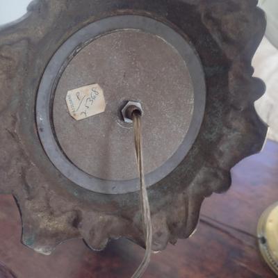 Sale Photo Thumbnail #555: Pair of Antique Porcelain Table Lamps with Shades- Double Bulb- Possibly French Bayeux.