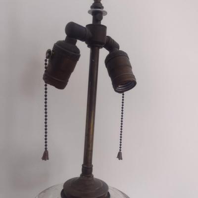 Sale Photo Thumbnail #553: Pair of Antique Porcelain Table Lamps with Shades- Double Bulb- Possibly French Bayeux.