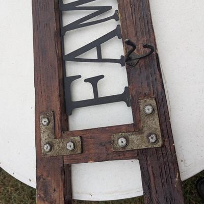 Wood home Décor sign "Family" with coat hooks
