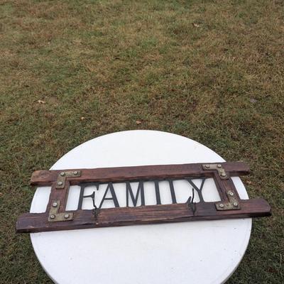 Wood home Décor sign "Family" with coat hooks