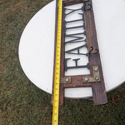Wood home Décor sign "Family" with coat hooks