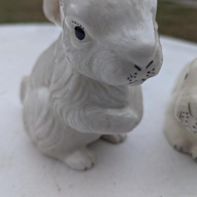 white ceramic rabbits