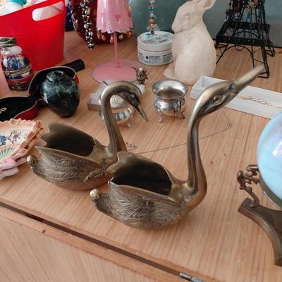 Pair of Antique Brass Swans in Photos