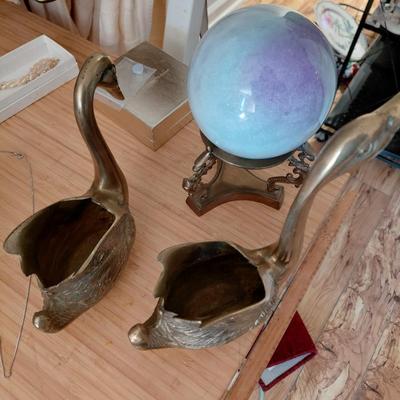 Pair of Antique Brass Swans in Photos
