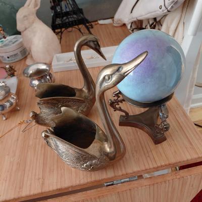 Pair of Antique Brass Swans in Photos