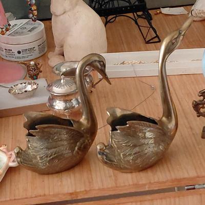 Pair of Antique Brass Swans in Photos