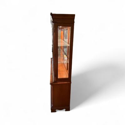 Sale Photo Thumbnail #12: Bassett Furniture  Glass Top China Cabinet.  Lighted Cabinet..   Glass Shelves in upper Cabinet
Approximately 67"X17"X84"   Bottom Section 67"X17"X29.5"  Top Section 64"X14"X55"