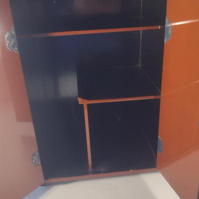 Sale Photo Thumbnail #566: Antique Chinese Wooden Storage Box with Mother of Pearl Inlay- Approx 17 1/2" x  8 3/4" x 16" Tall.  Back is drilled for possible wall hanging.  One foot/leg needs repair- please see all pictures for condition.