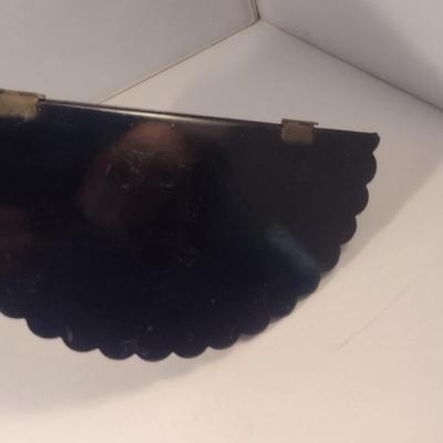 Sale Photo Thumbnail #586: Vintage Folding Chinoiserie Lacquered Wall Shelf with Painted Chinese Design- Approx 9 3/4" Wide