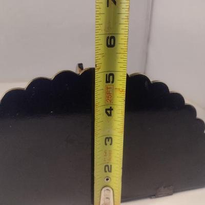 Sale Photo Thumbnail #589: Vintage Folding Chinoiserie Lacquered Wall Shelf with Painted Chinese Design- Approx 9 3/4" Wide