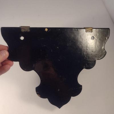 Sale Photo Thumbnail #587: Vintage Folding Chinoiserie Lacquered Wall Shelf with Painted Chinese Design- Approx 9 3/4" Wide