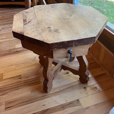 Sale Photo Thumbnail #1: Pine Octagonal Side Table with Four Drawers
Approximately  23"X22"