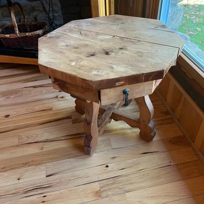 Sale Photo Thumbnail #6: Pine Octagonal Side Table with Four Drawers
Approximately  23"X22"