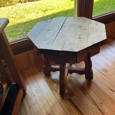 Sale Photo Thumbnail #5: Pine Octagonal Side Table with Four Drawers
Approximately  23"X22"