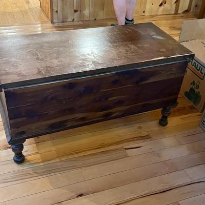 Sale Photo Thumbnail #17: Lakeside Craft Shops Cedar Chest  Sheboygan, Wi
Veneer Peeling on the lid..  Hinge needs to be reattached on the right inside
Approximately 40"X18"X21