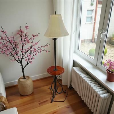 Sale Photo Thumbnail #21: Farmhouse Country Cottage Metal and Wood Floor Lamp With an Attached Tray End Table 
Approximately 59" tall