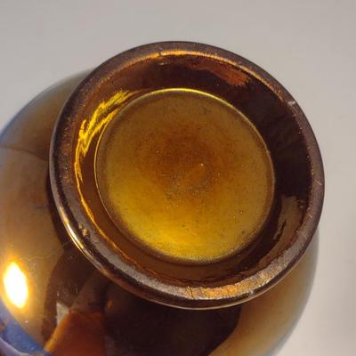 Sale Photo Thumbnail #596: Vintage English Lusterware Pitcher- Copper Color with Blue Bands- Approx 5" Tall