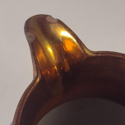 Sale Photo Thumbnail #593: Vintage English Lusterware Pitcher- Copper Color with Blue Bands- Approx 5" Tall