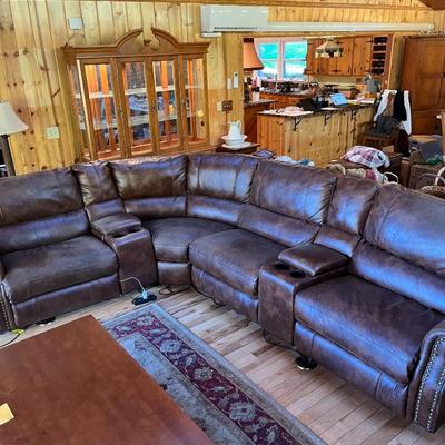 Sale Photo Thumbnail #57: Brown Sectional Sofa   6 Sections   Leather Seating Surface
Sofa Has wear spots and cat claw damage.  See Photos