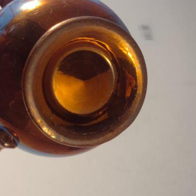 Sale Photo Thumbnail #602: Vintage English Lusterware Pitcher- Copper Color with Blue Bands- Approx 4" Tall