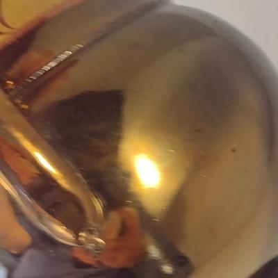 Sale Photo Thumbnail #609: Antique English Lusterware Pitcher- Copper Color with Cream Band- Approx 6" Tall.  Small chip on bottom of handle.