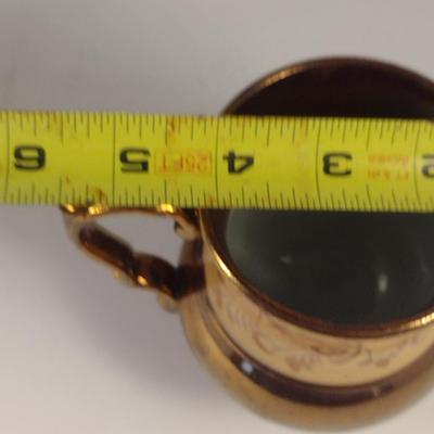 Sale Photo Thumbnail #617: Antique English Lusterware Pitcher- Copper Color with Cream Band- Approx 5" Tall