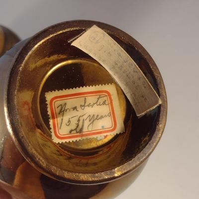 Sale Photo Thumbnail #615: Antique English Lusterware Pitcher- Copper Color with Cream Band- Approx 5" Tall