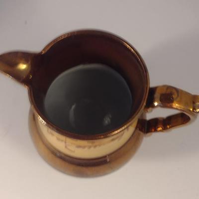 Sale Photo Thumbnail #613: Antique English Lusterware Pitcher- Copper Color with Cream Band- Approx 5" Tall