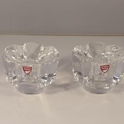 Sale Photo Thumbnail #627: Pair of Orrefors Sweden Crystal Candle Stick Holders
