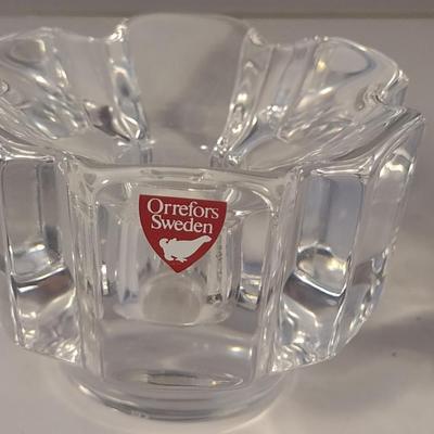 Sale Photo Thumbnail #629: Pair of Orrefors Sweden Crystal Candle Stick Holders