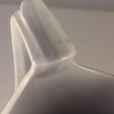 Sale Photo Thumbnail #658: J. Wedgwood Ironstone China Pitcher- Approx 11 1/2" Tall.  Item has crack on handle- please see all pictures.