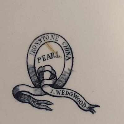 Sale Photo Thumbnail #659: J. Wedgwood Ironstone China Pitcher- Approx 11 1/2" Tall.  Item has crack on handle- please see all pictures.