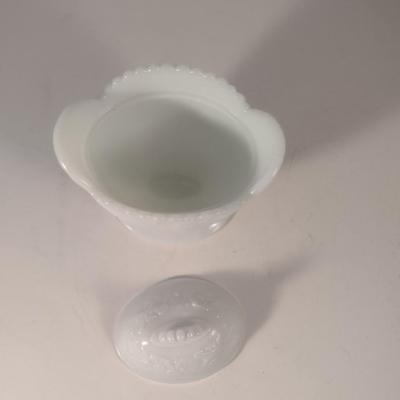 Sale Photo Thumbnail #664: Vintage Milk Glass Vanity Jar with Lid