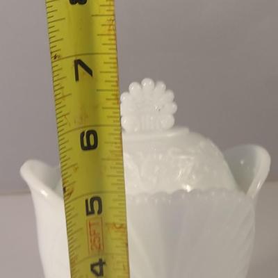 Sale Photo Thumbnail #668: Vintage Milk Glass Vanity Jar with Lid